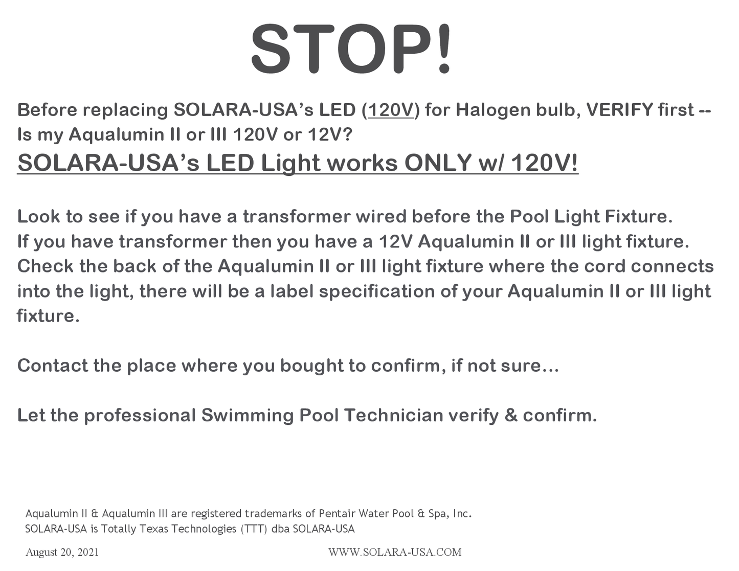 4200lm LED Kits for Halogen Bulb Replacement for Aqualumin III Fixture, P/N: SPTL448LM56-PLIII-COLOR