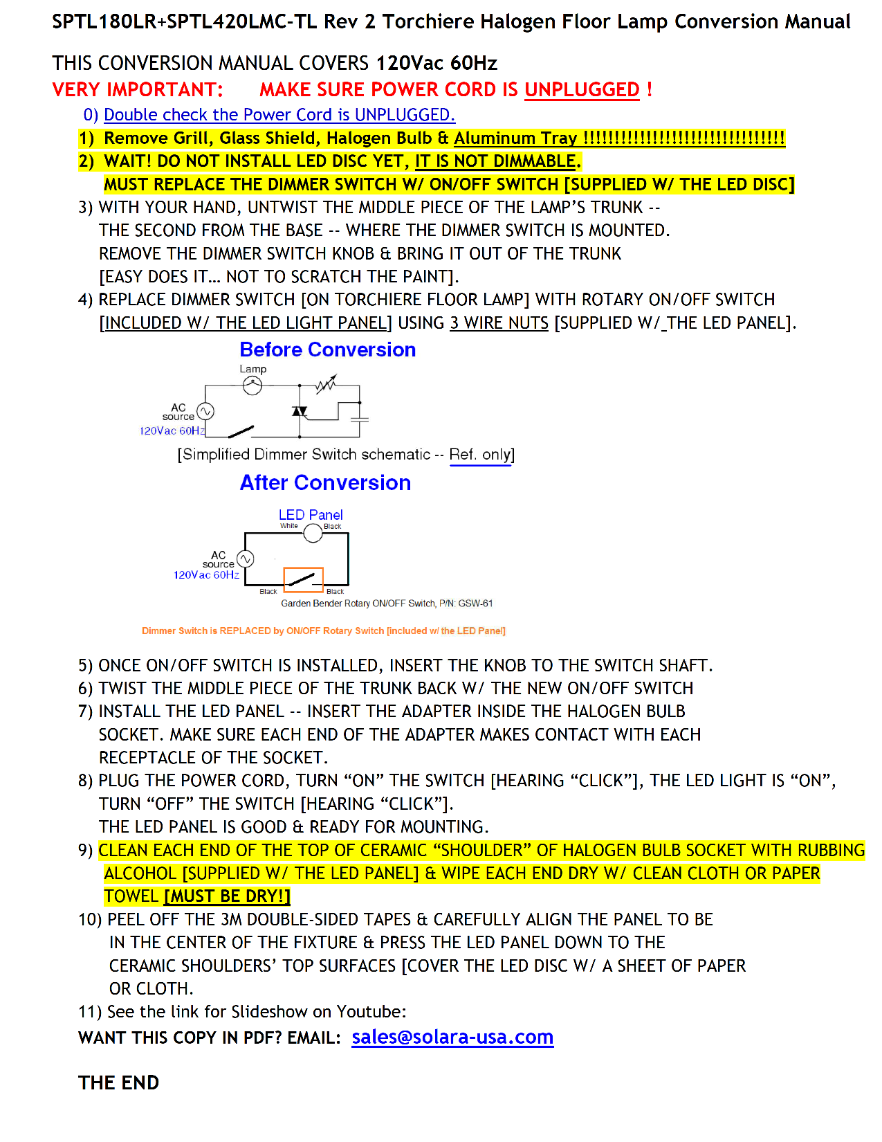 8" Diameter, 5400-Lumen LED Disc for Conversion from Halogen-Bulb Torchiere Floor Lamp, P/N: SPTL180LR+420LMC-TL-COLOR