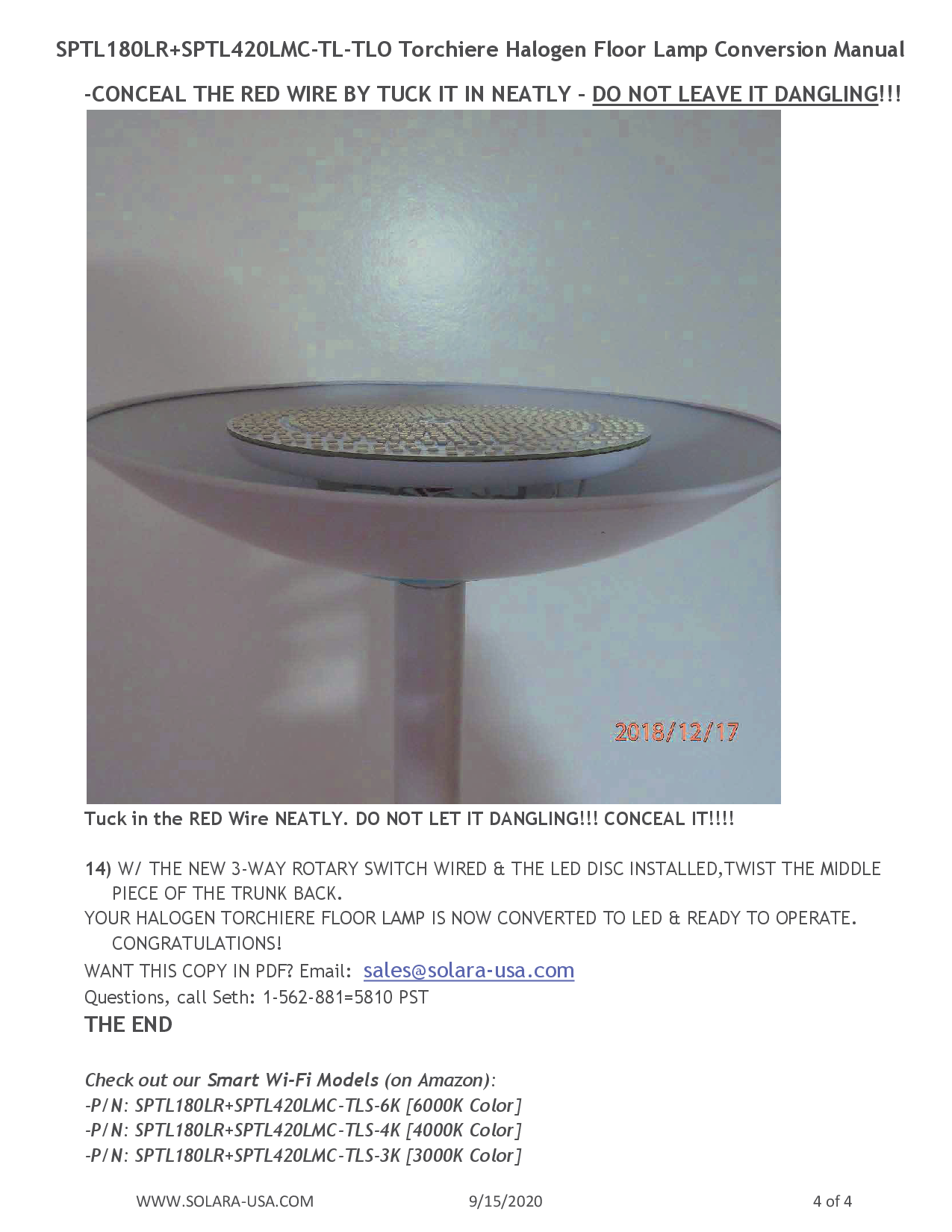 Triple Light Output 8" Diameter, 5400-Lumen LED Disc for Conversion from Halogen-Bulb Torchiere Floor Lamp, P/N: SPTL180LR+420LMC-TL-TLO--COLOR