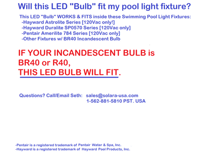 5600lm LED Bulb Replacement for BR40 Incandescent Bulb Pool Light for Hayward, Pentair Fixtures, P/N: SPTL420LMU+SPTL180LMD-LB-COLOR