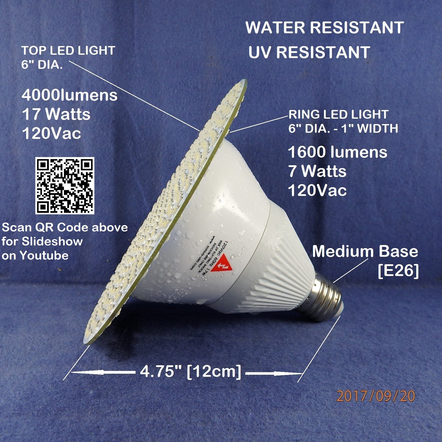 5600lm LED Bulb Replacement for BR40 Incandescent Bulb Pool Light for Hayward, Pentair Fixtures, P/N: SPTL420LMU+SPTL180LMD-LB-COLOR