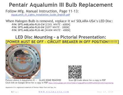 4200lm LED Kits for Halogen Bulb Replacement for Aqualumin III Fixture, P/N: SPTL448LM56-PLIII-COLOR
