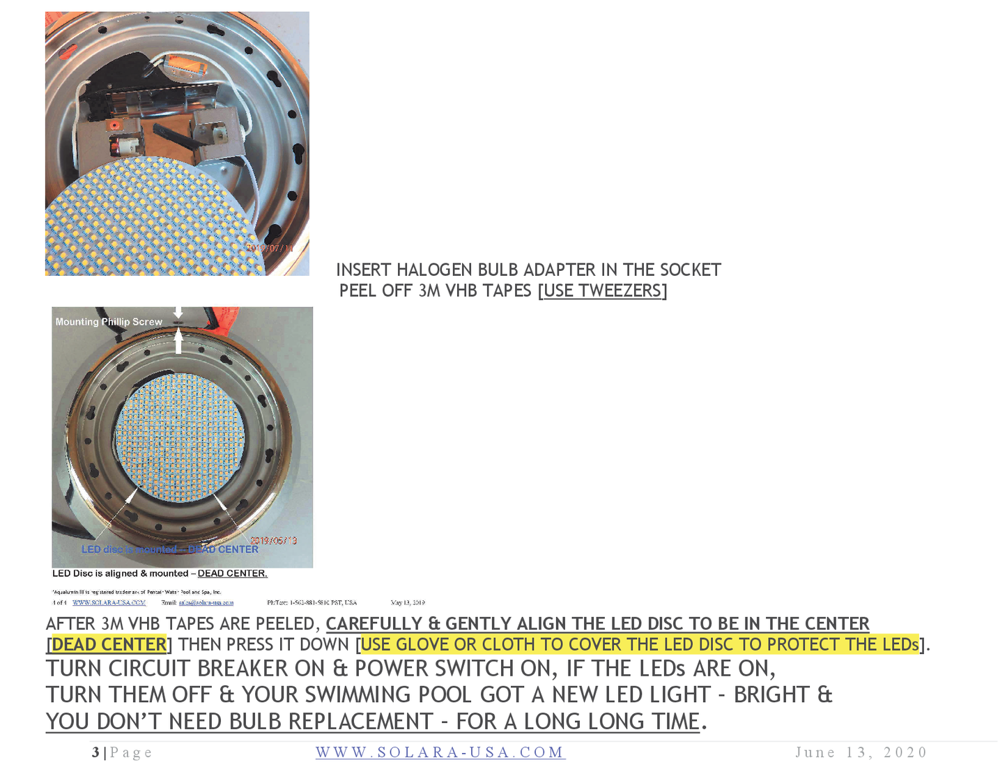 4200lm LED Kits for Halogen Bulb Replacement for Aqualumin III Fixture, P/N: SPTL448LM56-PLIII-COLOR