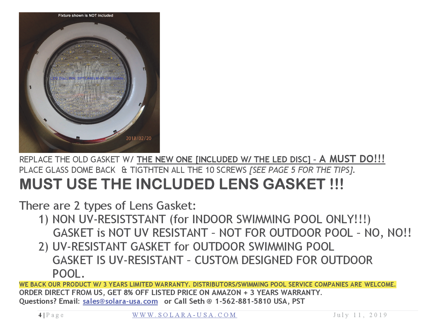 4200lm LED Kits for Halogen Bulb Replacement for Aqualumin III Fixture, P/N: SPTL448LM56-PLIII-COLOR