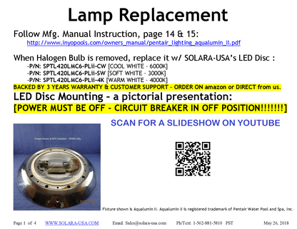 4000lm LED Kits for Halogen Bulb Replacement for Aqualumin II Fixture, P/N: SPTL420LM6-PLII-COLOR
