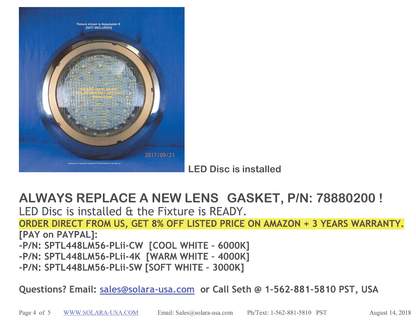 4200lm LED Kits for Halogen Bulb Replacement for Aqualumin II Fixture, P/N: SPTL448LM56-PLII-COLOR