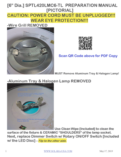 6" Diameter, 4000-Lumen LED Disc for Conversion from Halogen-Bulb Torchiere Floor Lamp, P/N: SPTL-420LMC6-TL-COLOR