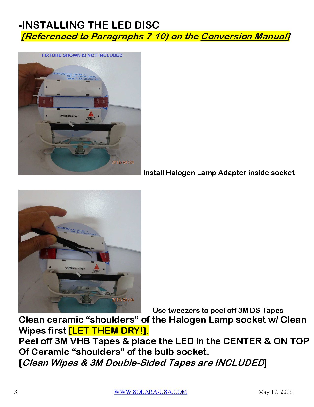 6" Diameter, 4000-Lumen LED Disc for Conversion from Halogen-Bulb Torchiere Floor Lamp, P/N: SPTL-420LMC6-TL-COLOR