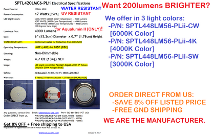 4000lm LED Kits for Halogen Bulb Replacement for Aqualumin II Fixture, P/N: SPTL420LM6-PLII-COLOR