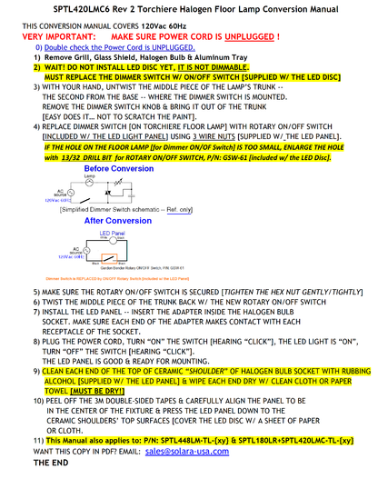 6" Diameter, 4000-Lumen LED Disc for Conversion from Halogen-Bulb Torchiere Floor Lamp, P/N: SPTL-420LMC6-TL-COLOR