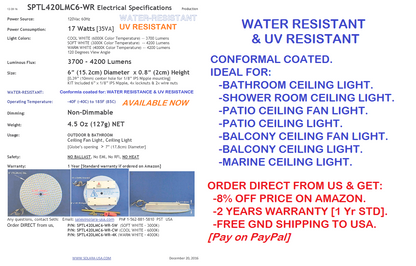6" Diameter 4000-lumen LED Circular Light for Ceiling Light & Ceiling Fan Light, P/N: SPTL420LMC6-COLOR