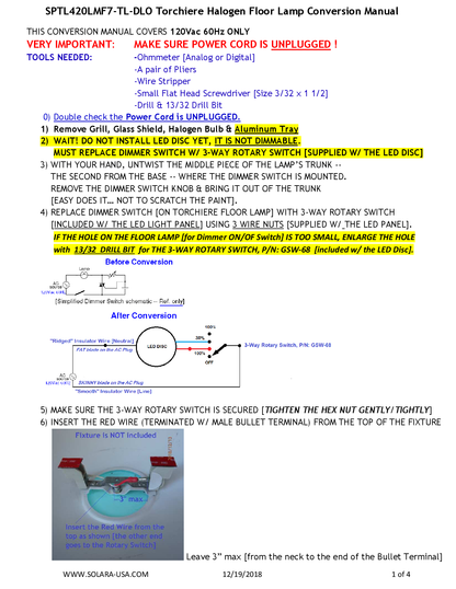 7" Diameter, 4000-Lumen, Double Light Output LED Disc for Conversion from Halogen-Bulb Torchiere Floor Lamp, P/N: SPTL-420LMF7-DLO-TL-COLOR