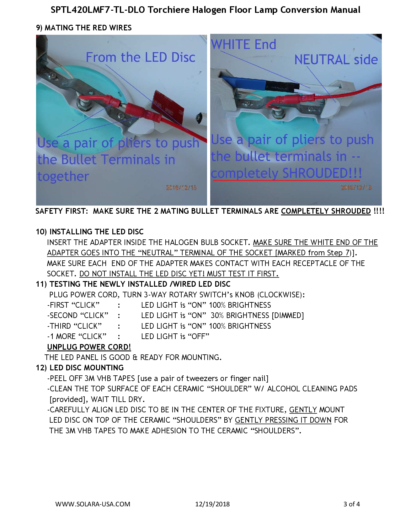 7" Diameter, 4000-Lumen, Double Light Output LED Disc for Conversion from Halogen-Bulb Torchiere Floor Lamp, P/N: SPTL-420LMF7-DLO-TL-COLOR