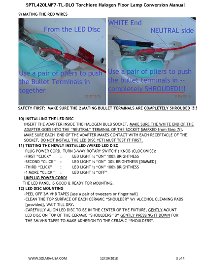 7" Diameter, 4000-Lumen, Double Light Output LED Disc for Conversion from Halogen-Bulb Torchiere Floor Lamp, P/N: SPTL-420LMF7-DLO-TL-COLOR