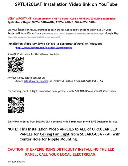 6" Diameter 4000-lumen LED Circular Light for Ceiling Light & Ceiling Fan Light, P/N: SPTL420LMC6-COLOR