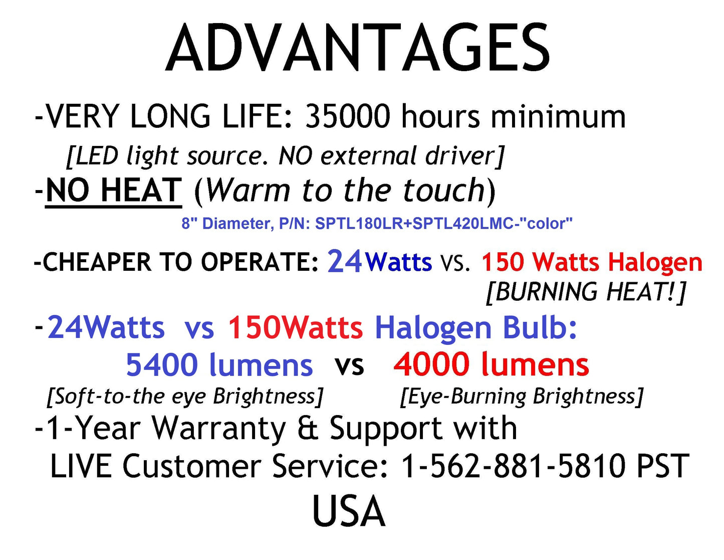 8" Diameter, 5400-Lumen LED Disc for Conversion from Halogen-Bulb Torchiere Floor Lamp, P/N: SPTL180LR+420LMC-TL-COLOR